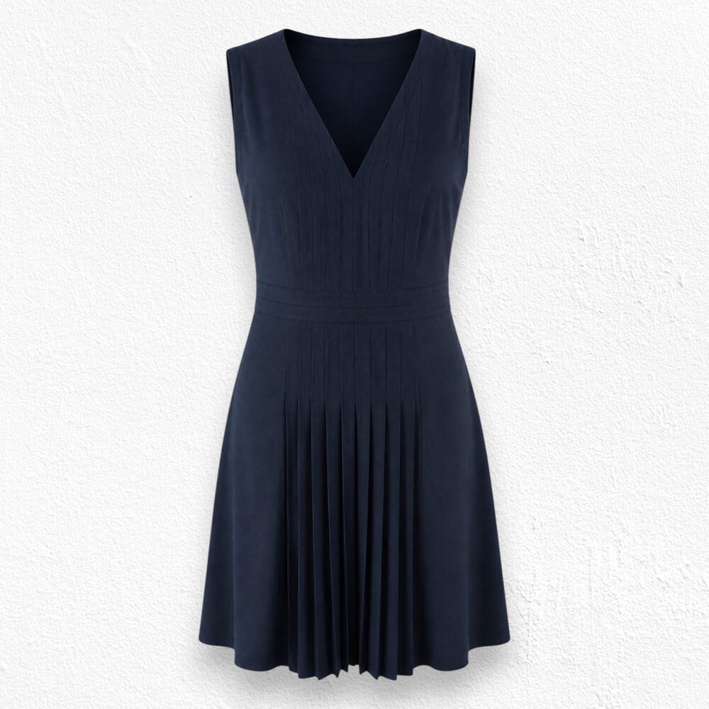 Equipment Norice Navy Blue Eclipse Pleated V Neck Midi Dress Size 10 NWT $450
